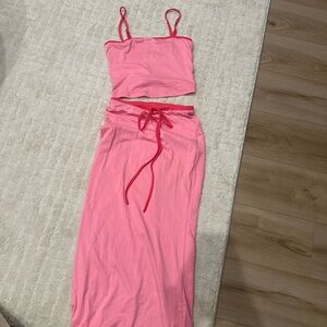 Pink High-Waist Drawstring Maxi Skirt - Women's
